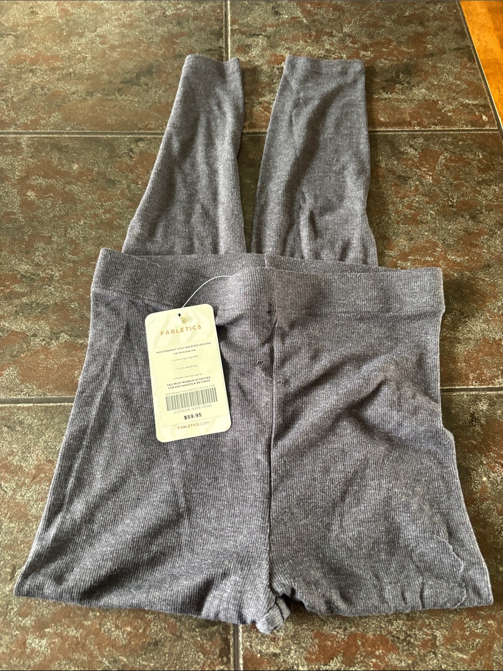 Fabletics Gray Ribbed High-Waist Leggings